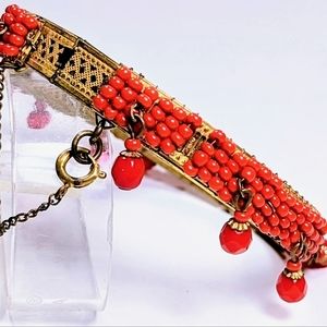 Signed Miriam Haskell Hinged Beaded Bangle Bracelet